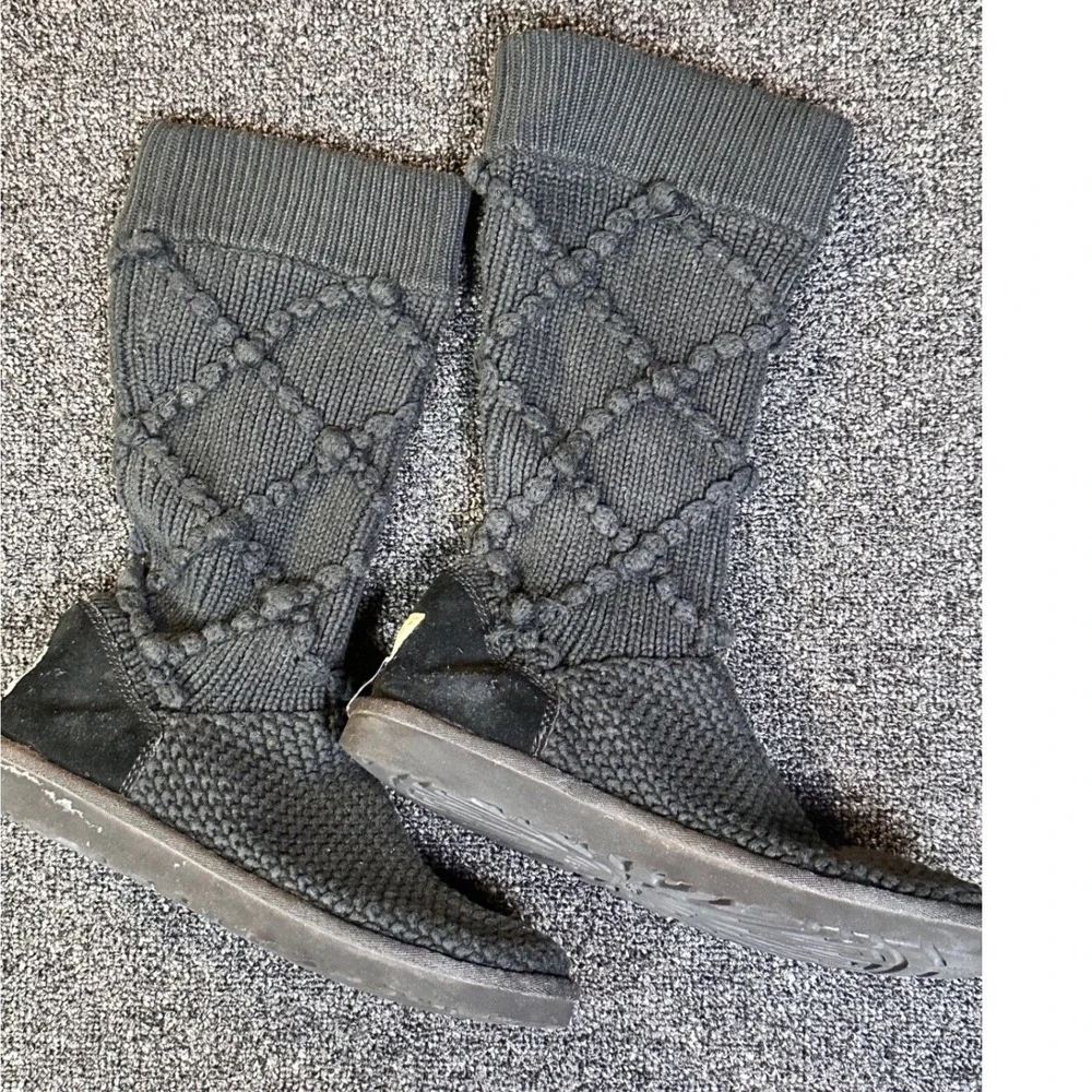 UGG Australia Lattice Cardy Charcoal Grey Knit Tall Boots 5879 Womens 8